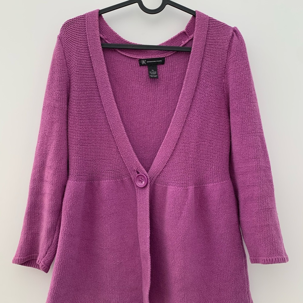 muted purple one button cardigan